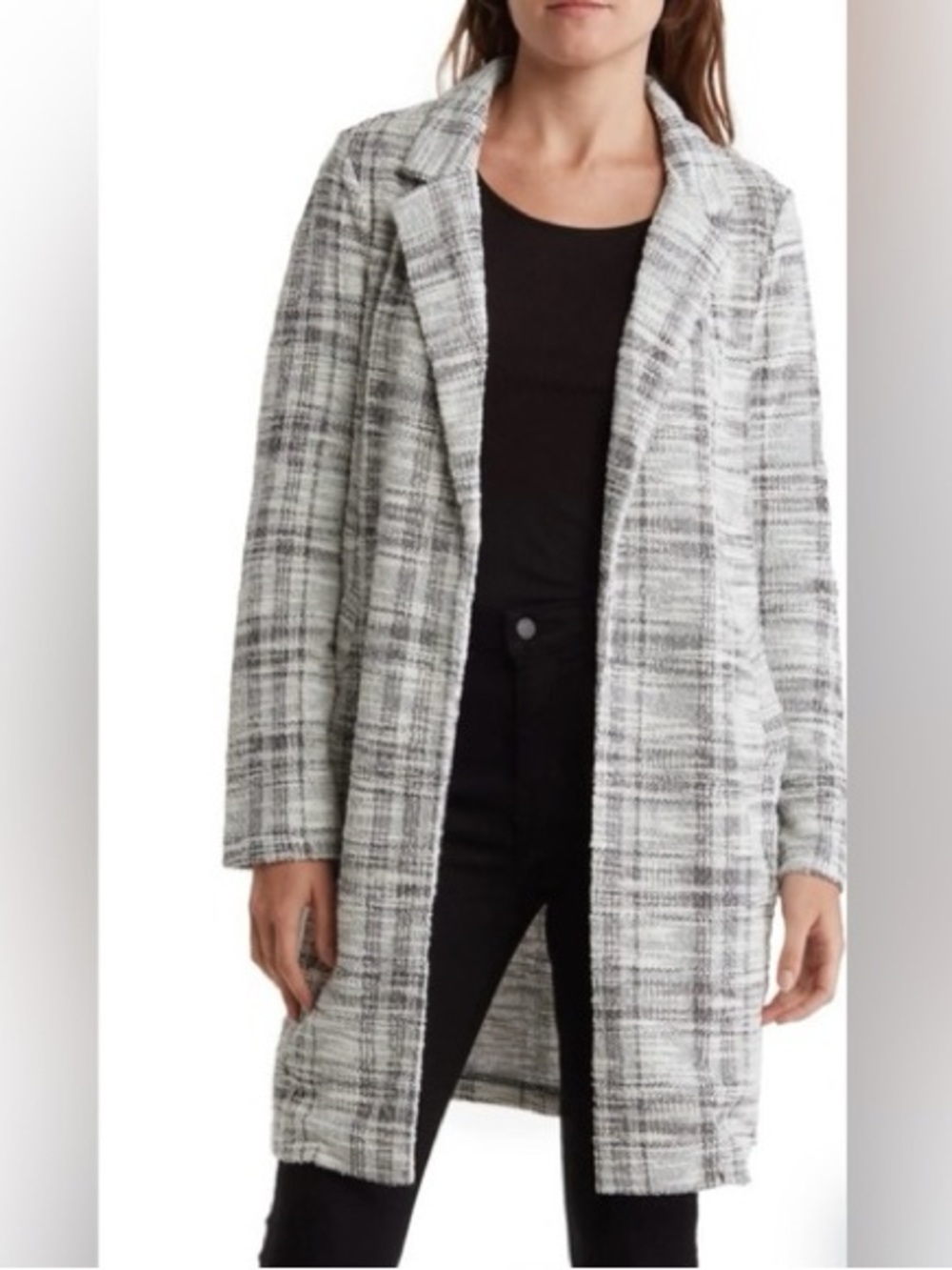 Melloday Light Grey Plaid Longline Cardigan/Topper Jacket